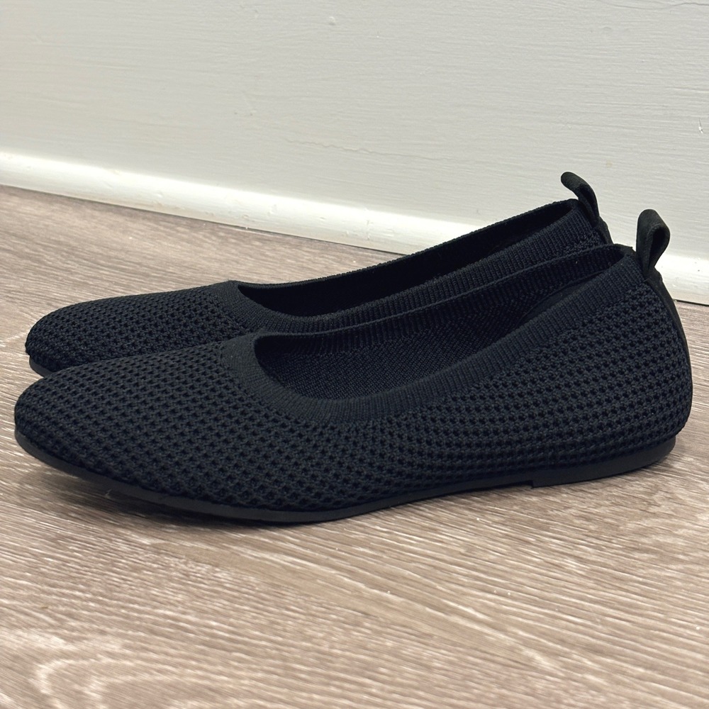 Eileen Fisher Naomi Black‎ Recycled Stretch Knit Ballet Flat Shoes 6 Minimalist